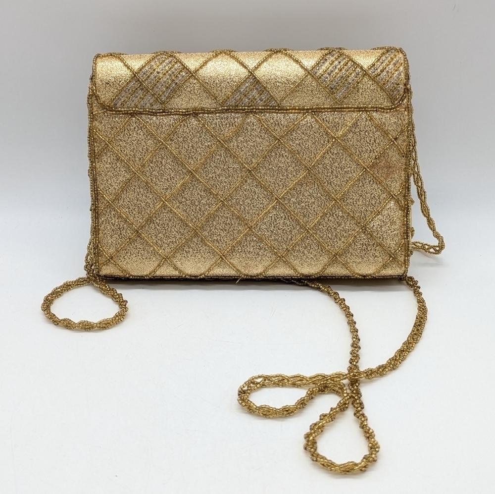 Vintage La Regale Gold Beaded Checkered Shoulder Bag - Picture 3 of 11